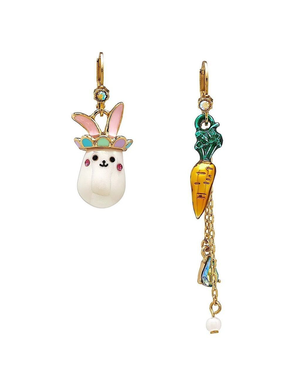Betsey Johnson Critters Bunny Carrot Mismatch Easter Earrings New